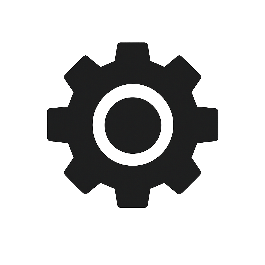 Minimal black gear icon on transparent background, variation 1.