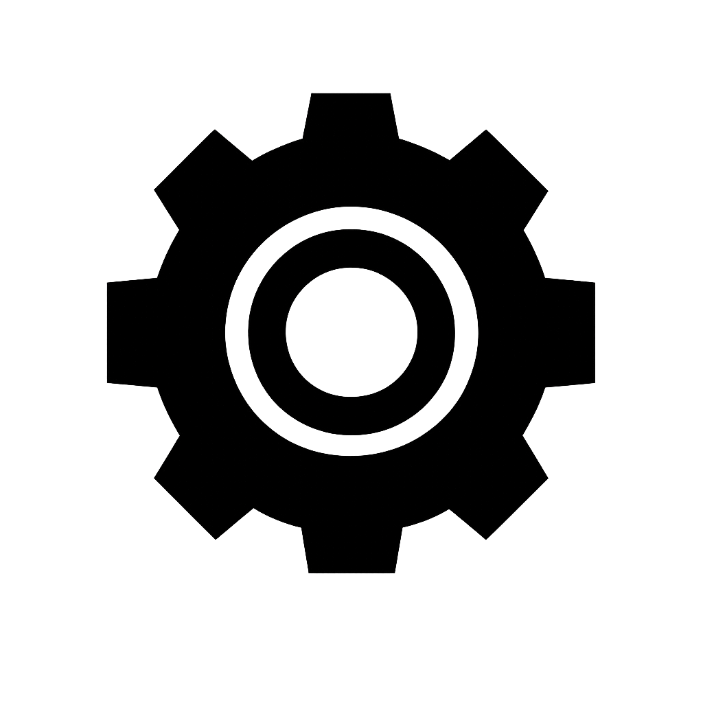 Minimal black gear icon on transparent background, variation 3.